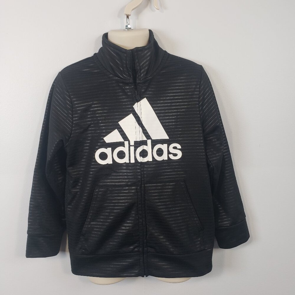 ADIDAS Boys 4 4T Track Jacket Full Zip Long Sleeve Black & White Mint EUC /B31